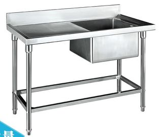 مغاسل المطبخ الفولاذ المقاوم للصدأ بالوعة واحدة مع طاولة جانبية 1200 * 600 * 800 + 150mm