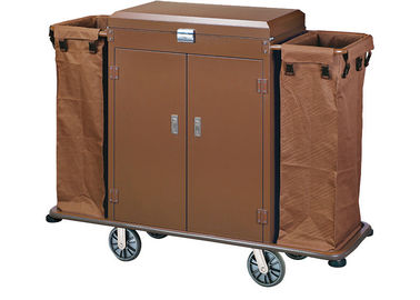 عربات صغيرة لتنظيف الغرف للفنادق / معدات خدمة الغرف مع حقيبتين من الألياف الزجاجية الثقيلة