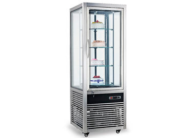 4℃~8℃ Food Warmer Showcase , Four Sided Glass Door Rotary Cake Display Cabinet Upright Refrigerator