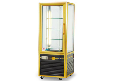 4℃~8℃ Food Warmer Showcase , Four Sided Glass Door Rotary Cake Display Cabinet Upright Refrigerator