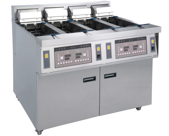 Stainless Commercial Kitchen Equipments / 4x13L Four - Cylider Deep Fryer With Cabinet